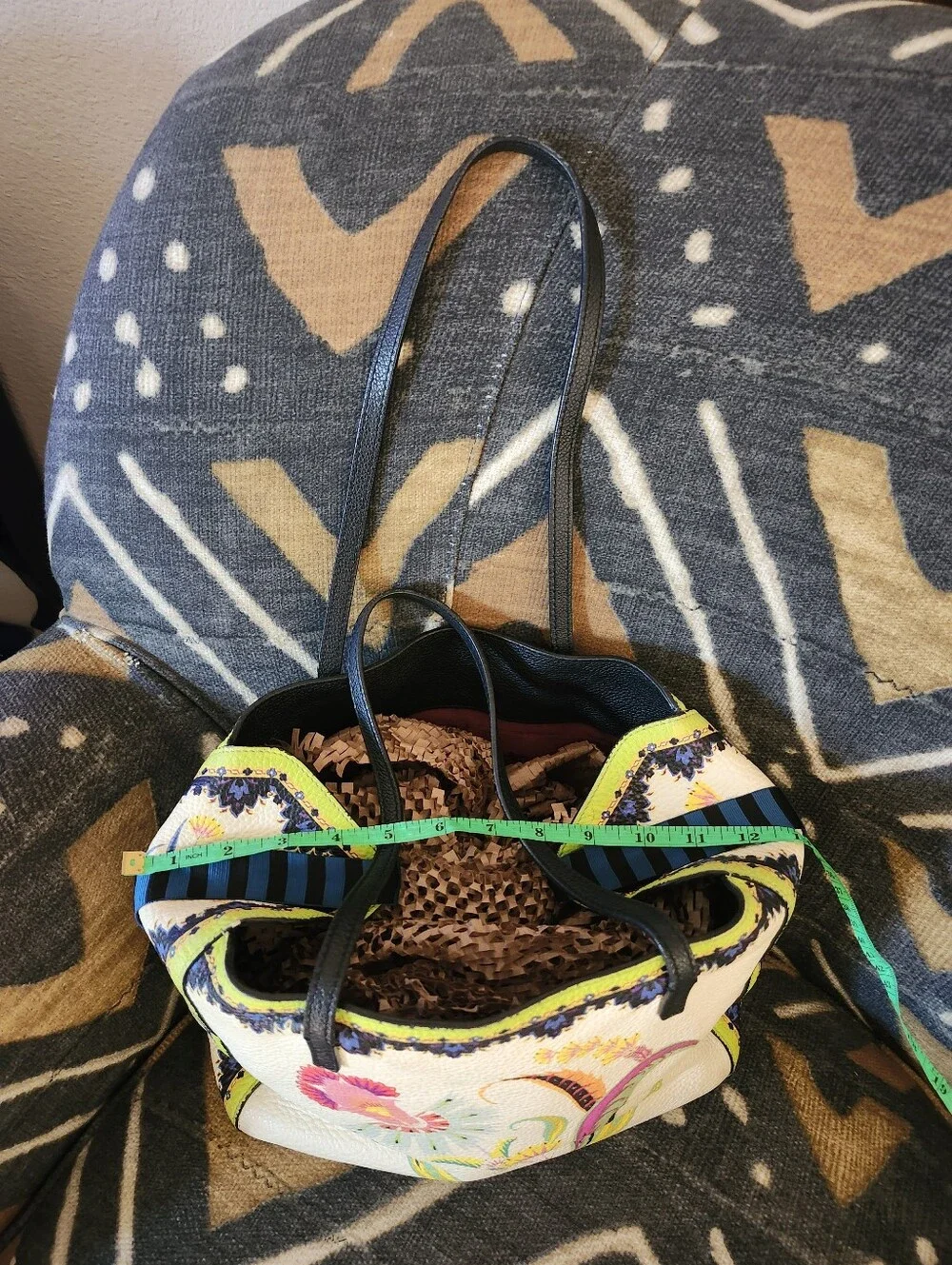 ETRO Italian Luxury Tote Bag Made In Milan, ULTRA Rare Pebbled Feather Boho 2017